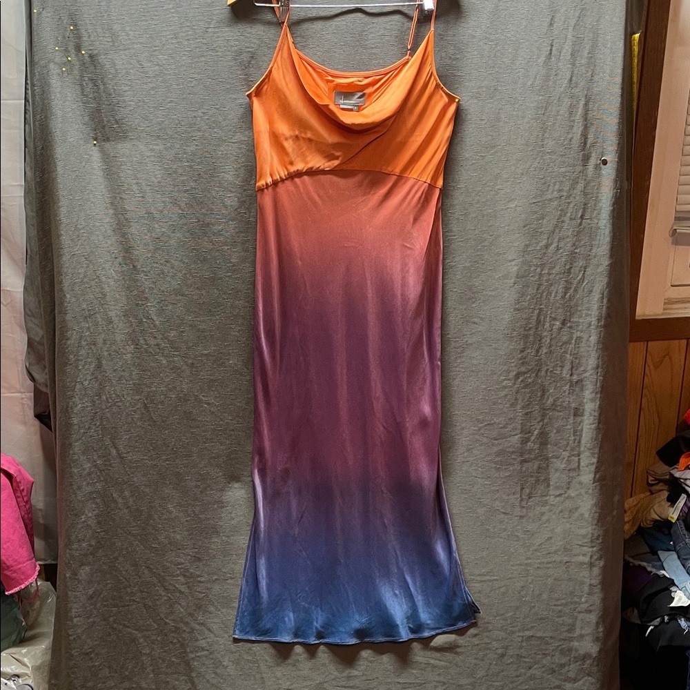 Anthropologie Ombre Slip Maxi Dress in Orange, Purple, Blue